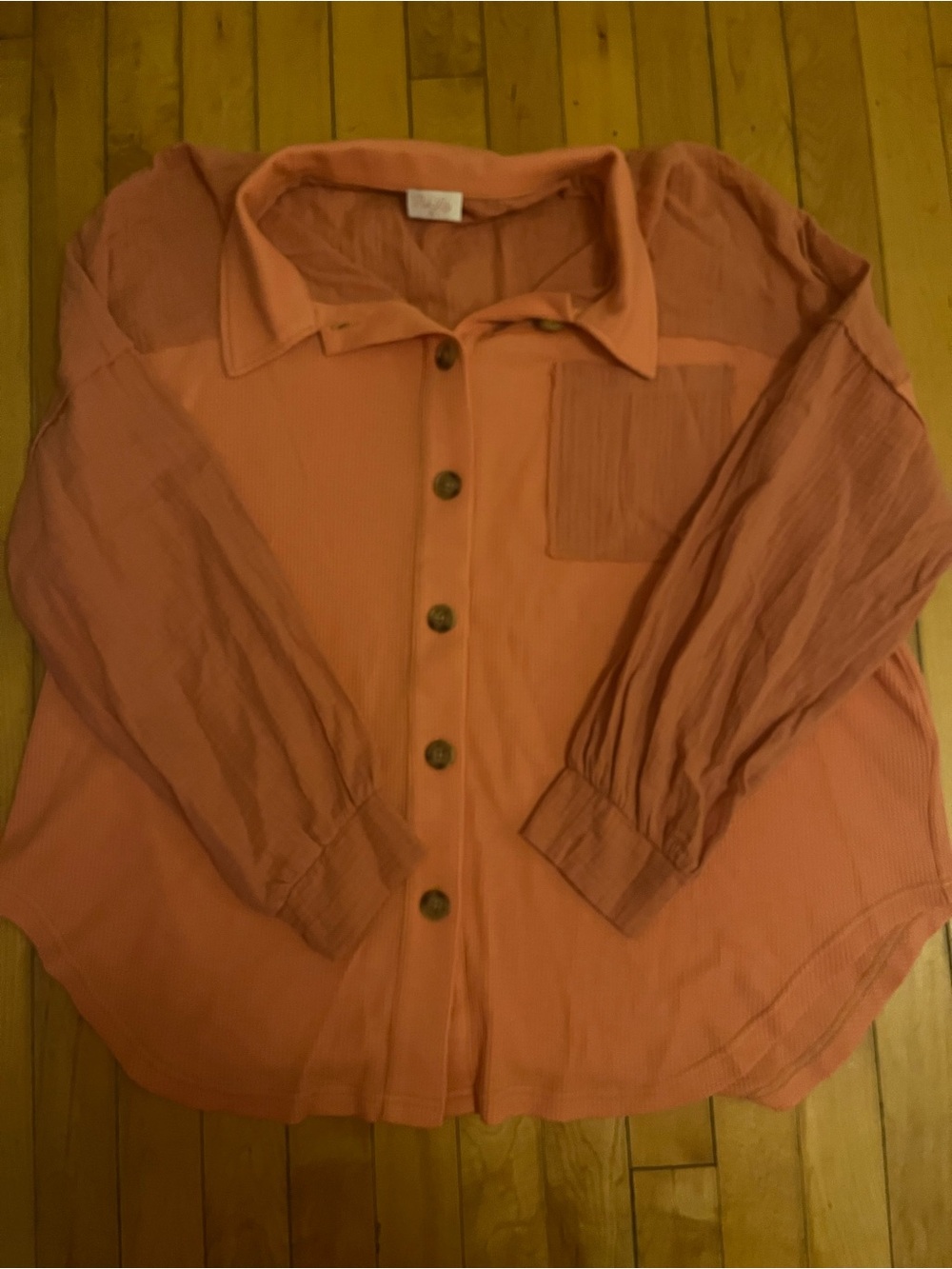 Pink Lily Coral Button-Front Lightweight Cardigan